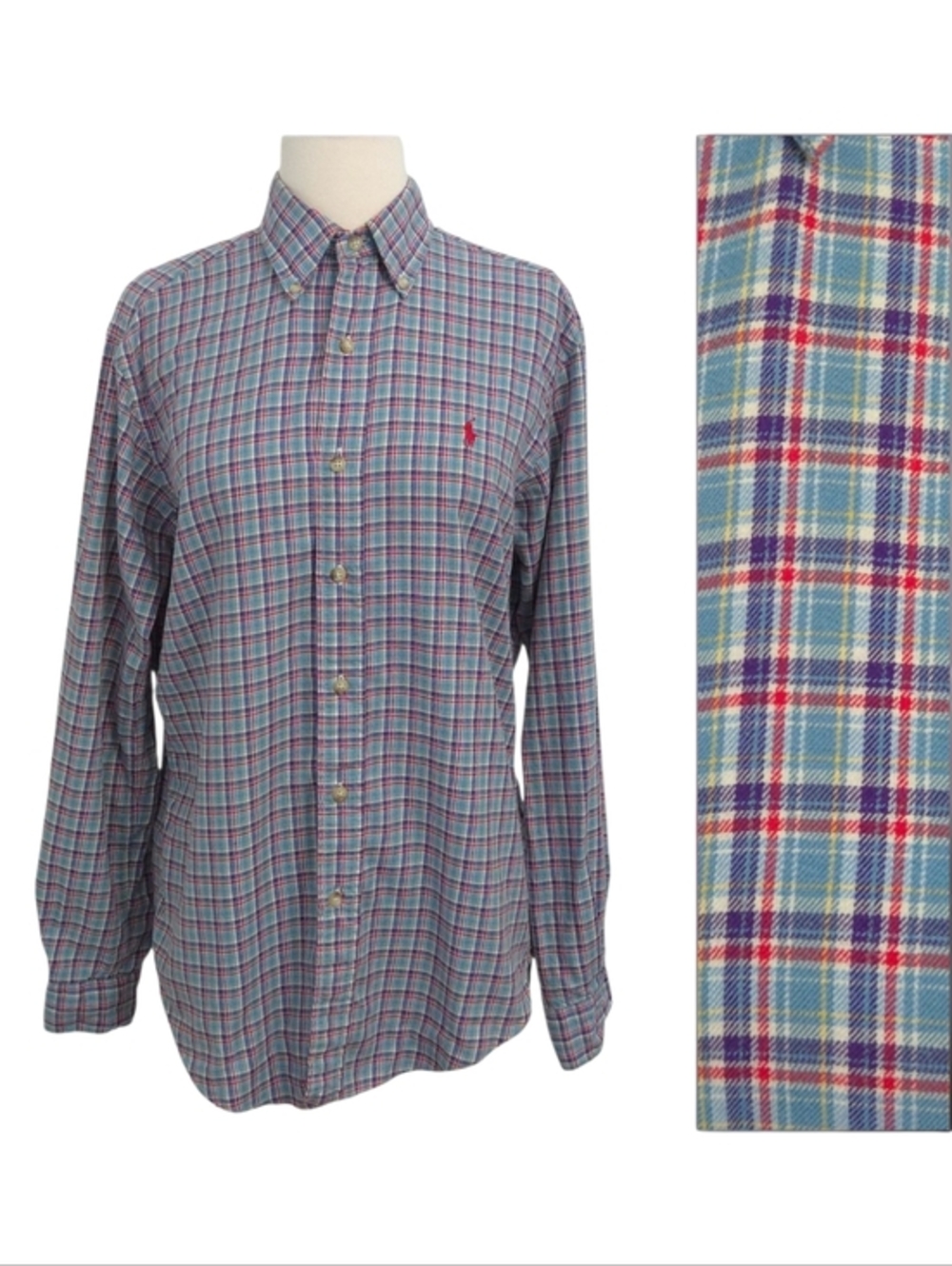 Ralph Lauren Blue Purple Red Plaid Button Down Long Sleeve Shirt- Men's S